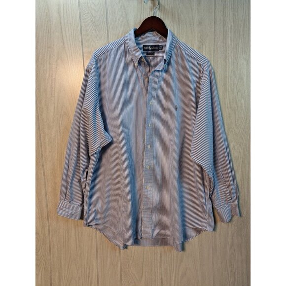 Lauren Ralph Lauren Other - Vtg Ralph Lauren Shirt 17.5 35 Yarmouth 100% cotton Striped Blue Long Sleeve